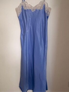 FERNANDO SANCHEZ- Light Blue Lace-Trim Slip Dress with Ivory Floral Accents